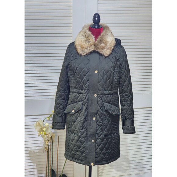 Michael Kors Jackets & Blazers - Michael Kors Women's Green Quilted Coat Jacket With Faux Fur Collar M 2755